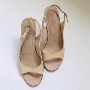 Beige Leather Peep Toe 3.5” Pumps